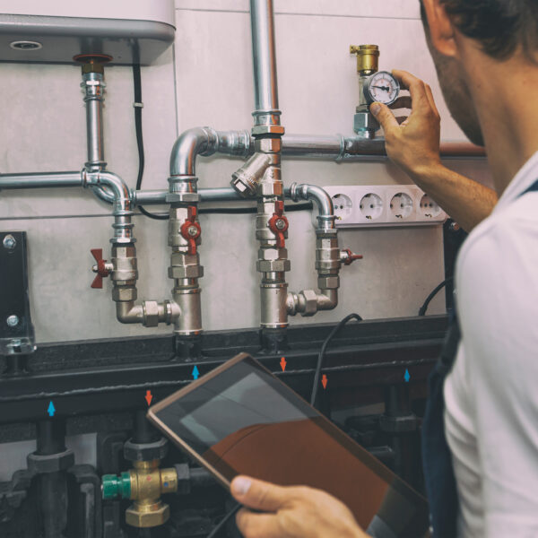 The,Technician,Checking,The,Heating,System,In,The,Boiler,Room